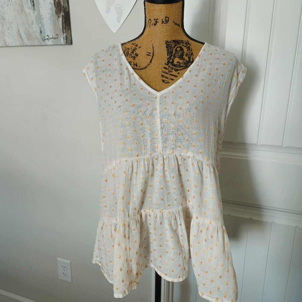 World Market Cotton White/Gold Polka Dot Sleeveless Top